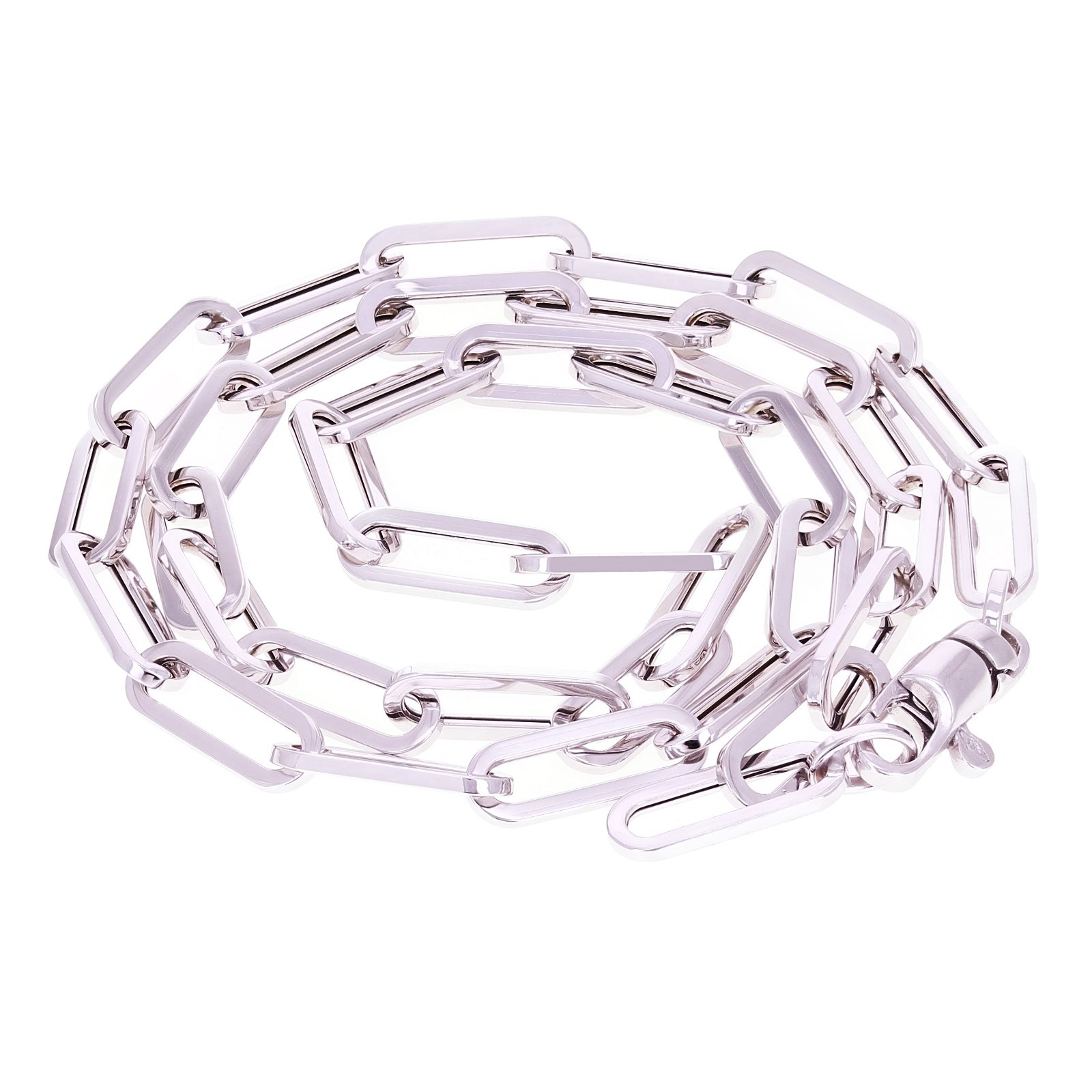 Italian 14k White Gold Hollow Paper Clip Link Chain Necklace 18″ 4.6mm 7 grams