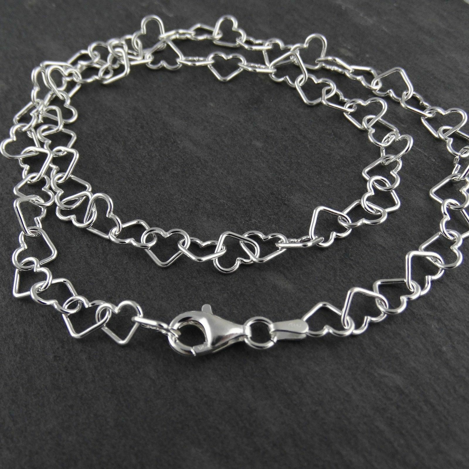 6mm Heart Link Chain Necklace – 925 Sterling Silver – Lobster Clasp Outline Open