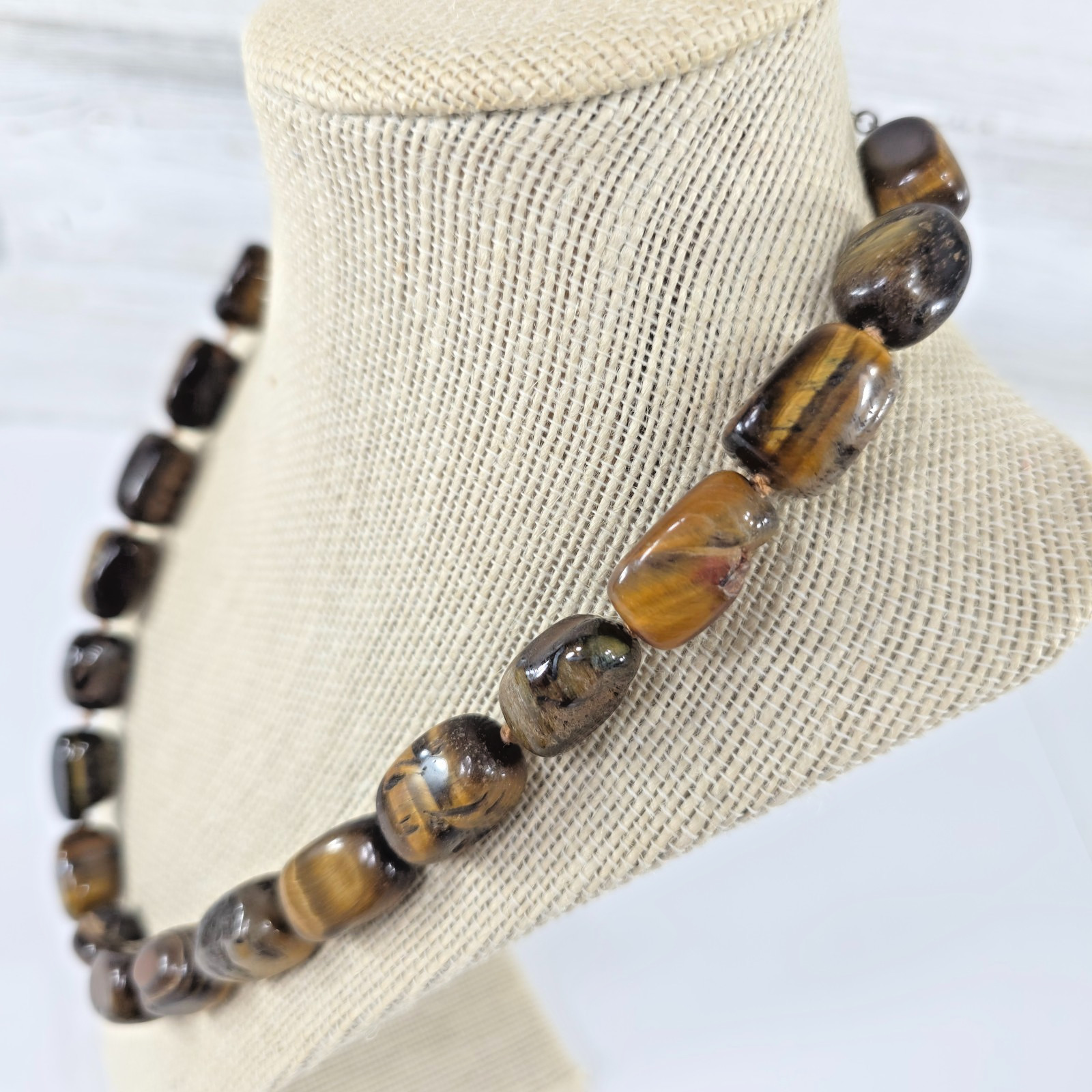 TIGER’S EYE NATURAL GEMSTONE NECKLACE WITH STERLING SILVER .925 20 in 110gr …