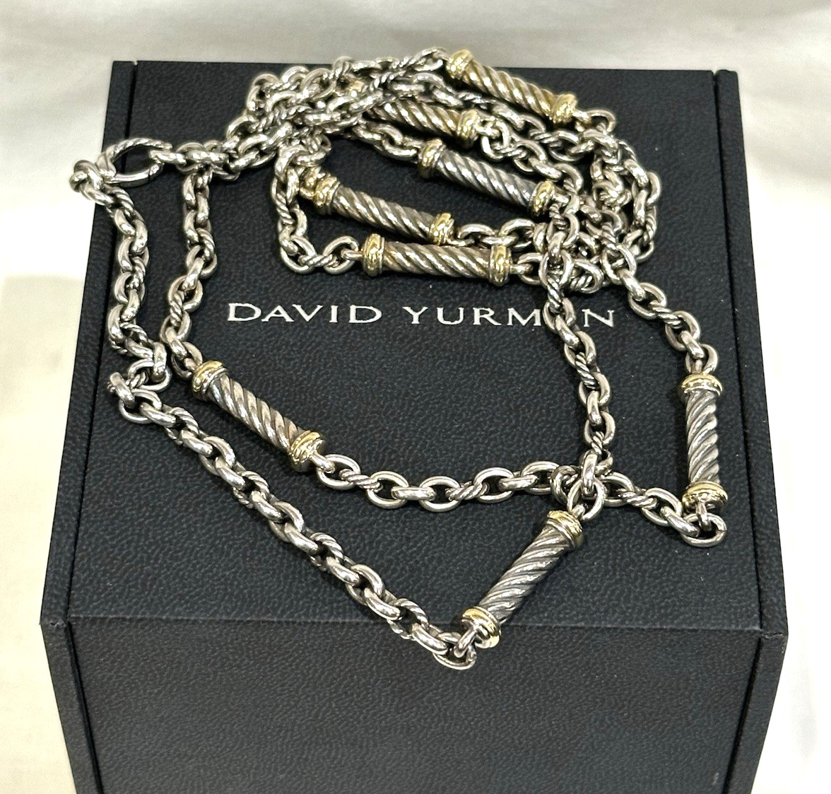 RARE DAVID YURMAN 925/18K BARRELL STATION TWISTED CABLE NECKLACE 34″ LONG