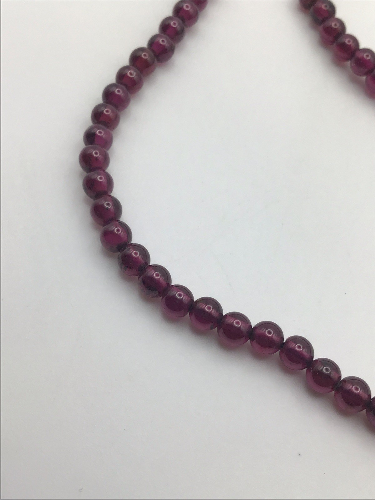 Garnet Beaded Necklace W/ 14k Yellow Gold Clasp 17.5” 3.5mm Beads