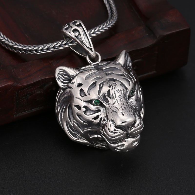 Pure 925 Sterling Silver Pendant Men Women Tiger Head Pendant Powerful TIGER
