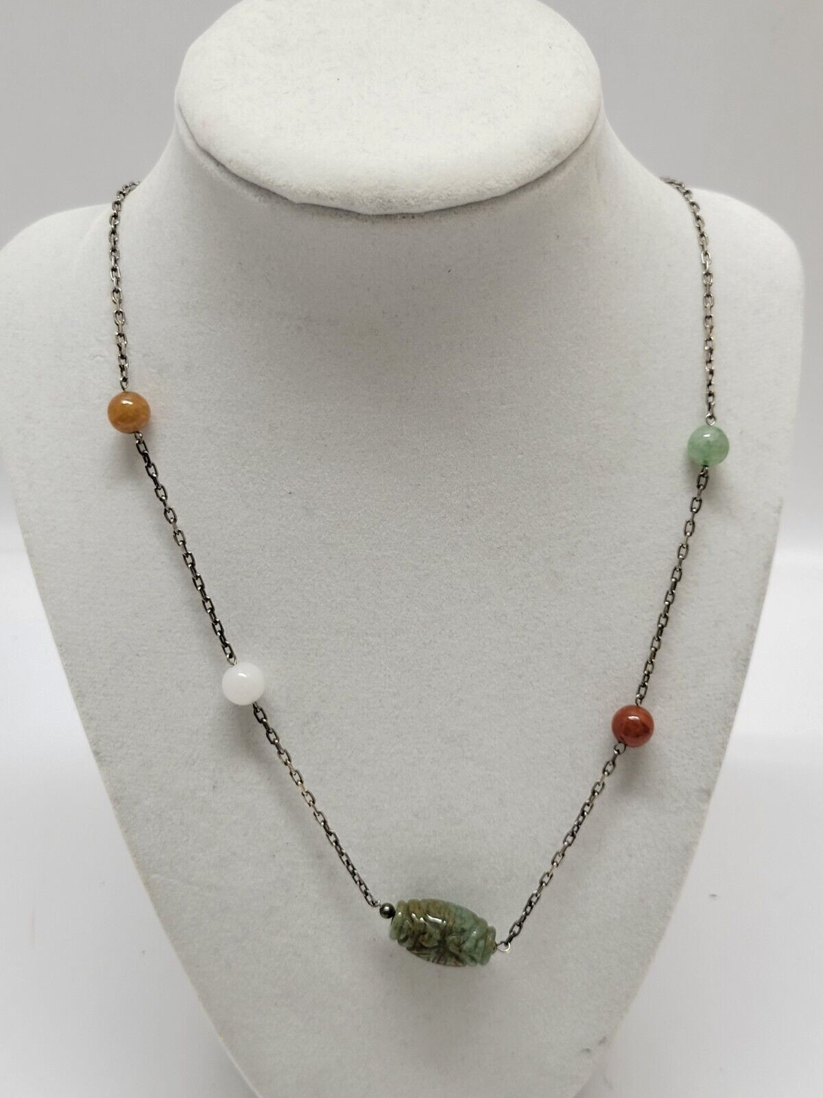 Jade and Sterling Silver Necklace Stamped 925 K-C Italy