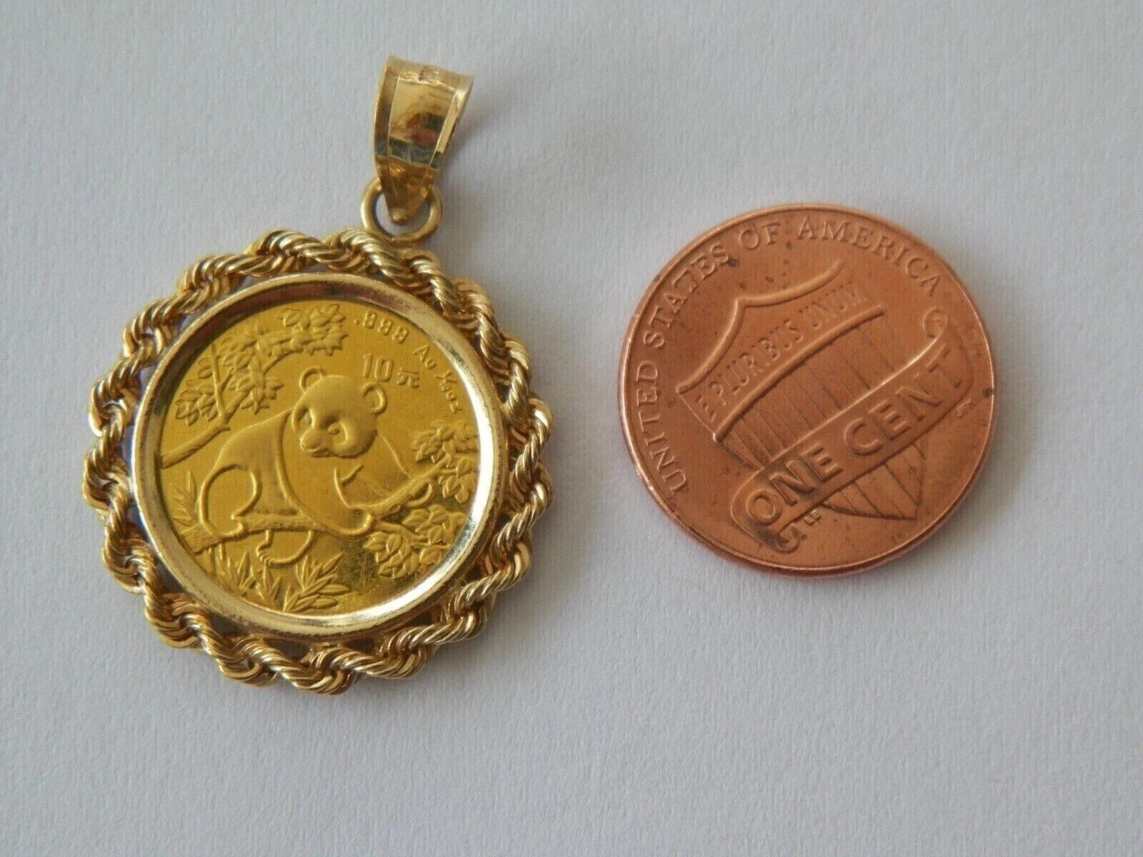 Without Stone Chinese Panda Bear Coin Pendant Free Chain 14k Yellow Gold Plated
