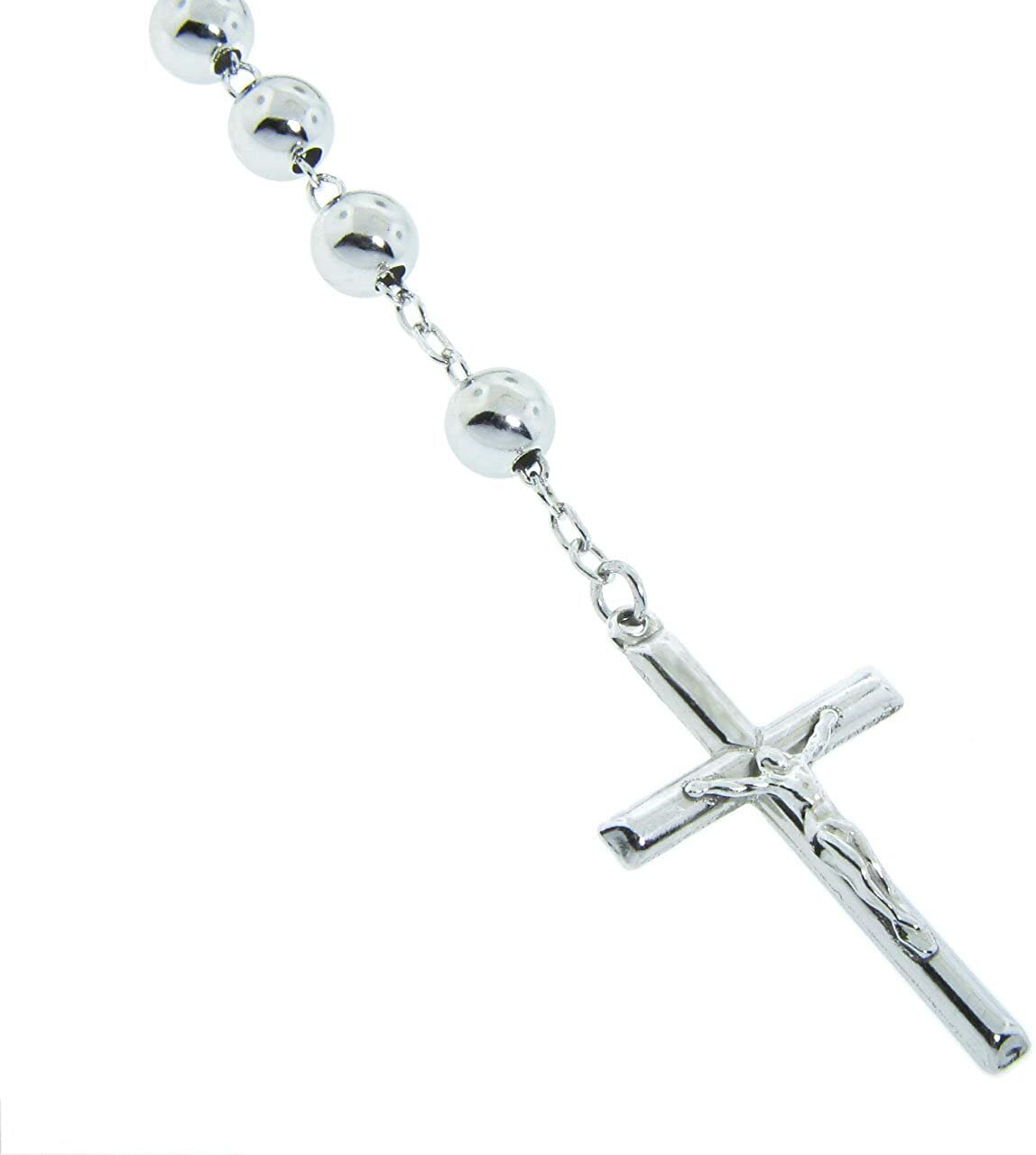 6mm 24″ Italian Rosary Cross Chain Necklace Real Solid 925 Sterling Silver