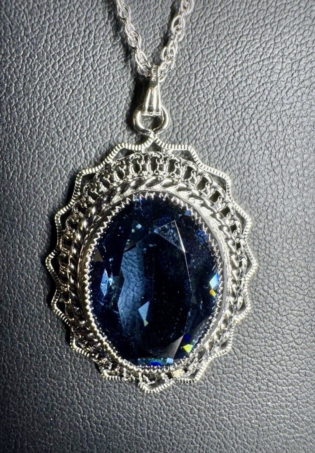 Danecraft Sterling Silver 925 & Blue Topaz Rope Necklace Pendent 24 Inch 9.5 g