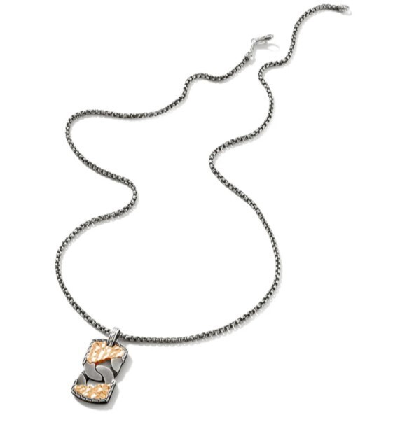 JOHN HARDY Classic Chain St. Silver & Bronze Box Chain Dog Tag Pendant #64