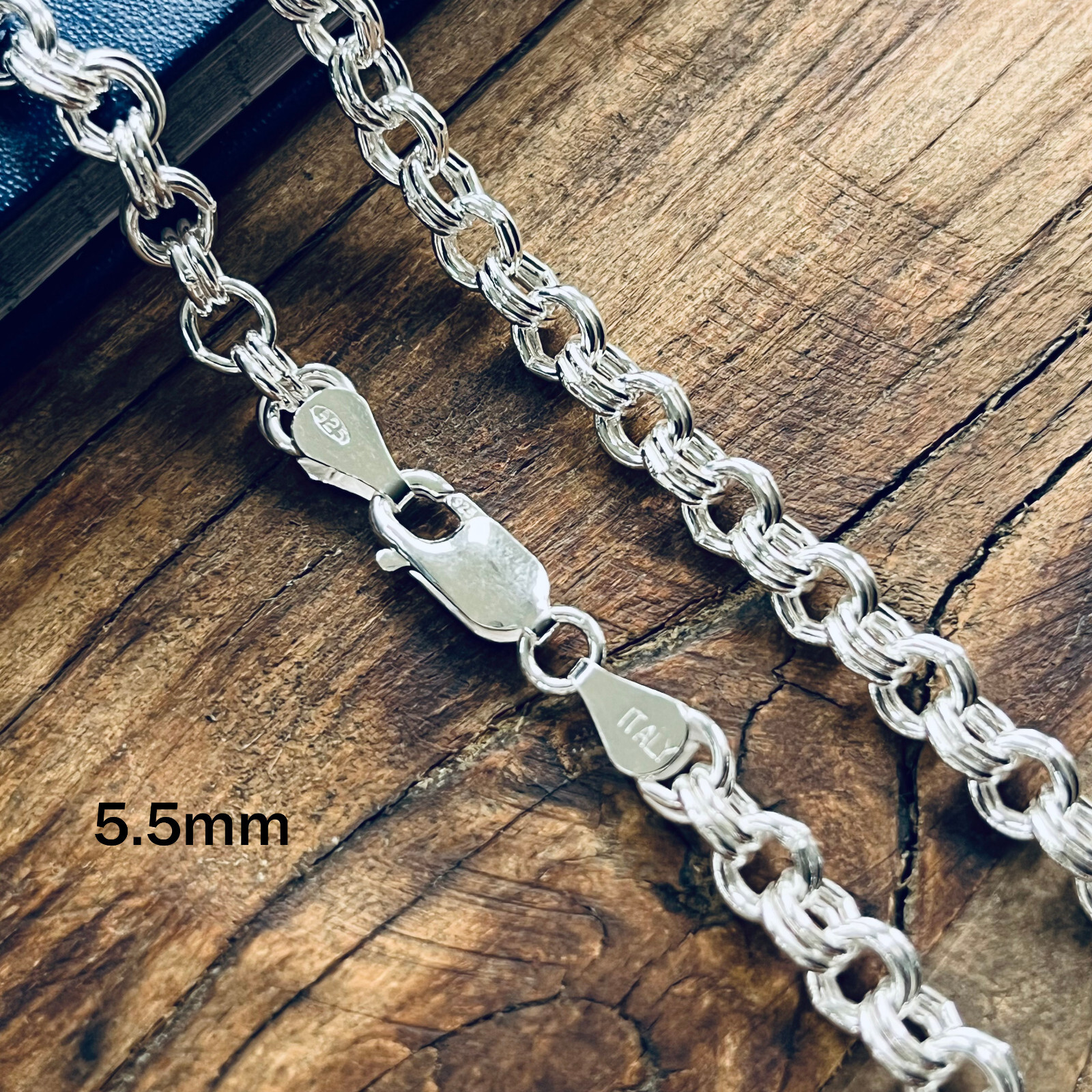 Real Solid 925 Sterling Silver Double Rolo Chain Necklace Made in Italy