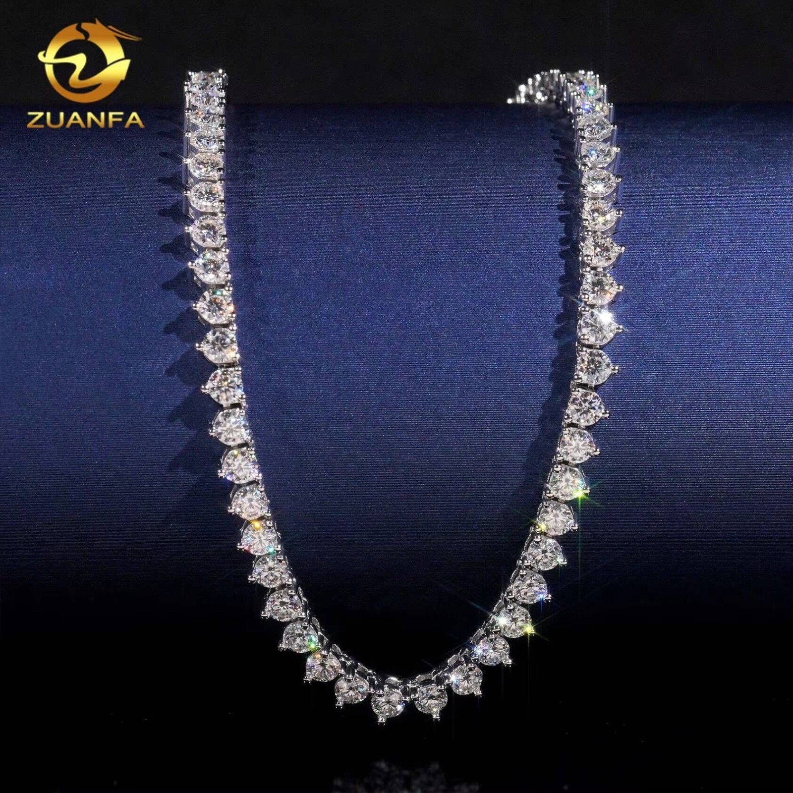 RTS Three Prong 3mm Necklace Silver 925 Vvs Moissanite Hip Hop Iced Out