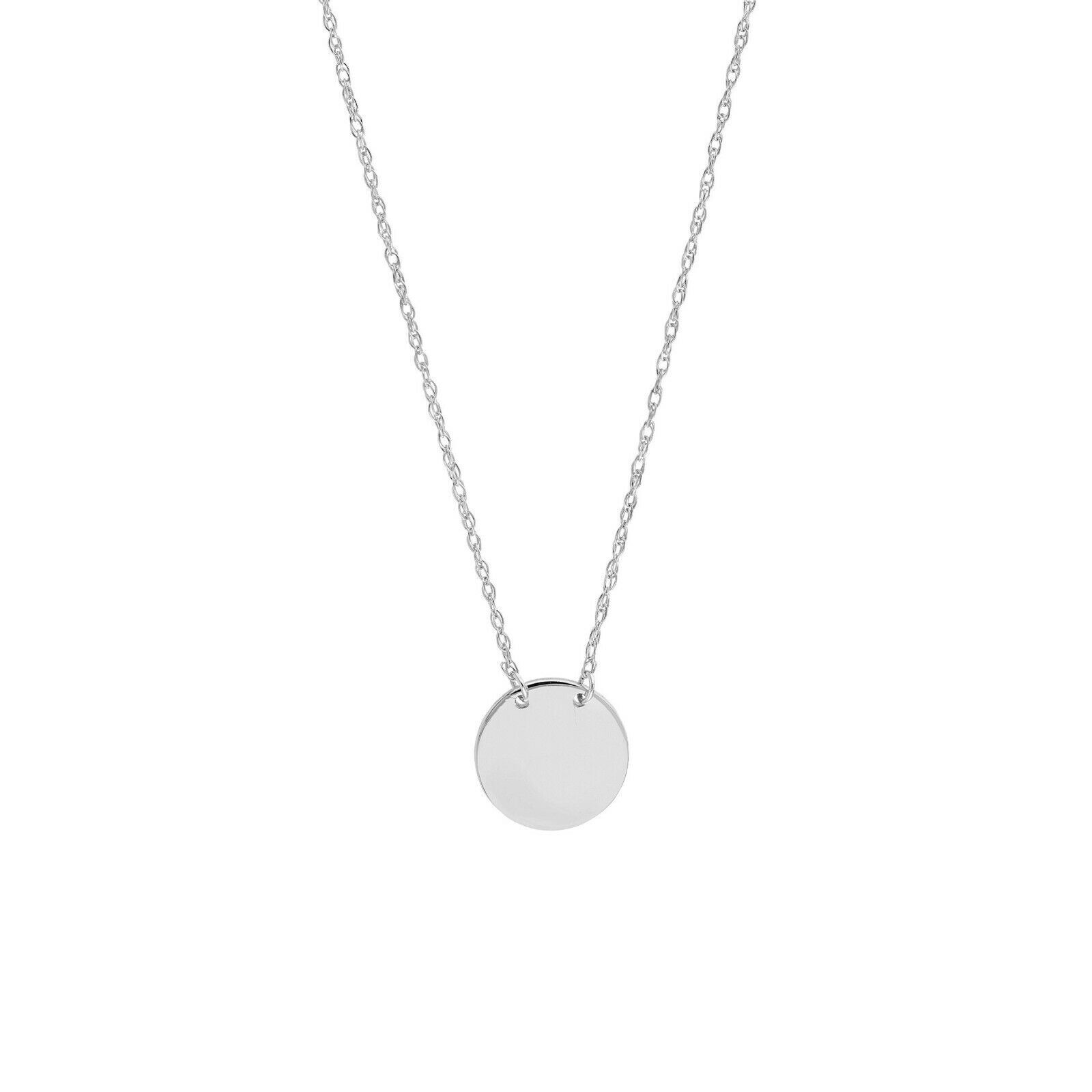 ENGRAVABLE MINI DISC ADJUSTABLE NECKLACE REAL 14K WHITE GOLD 1.15GR