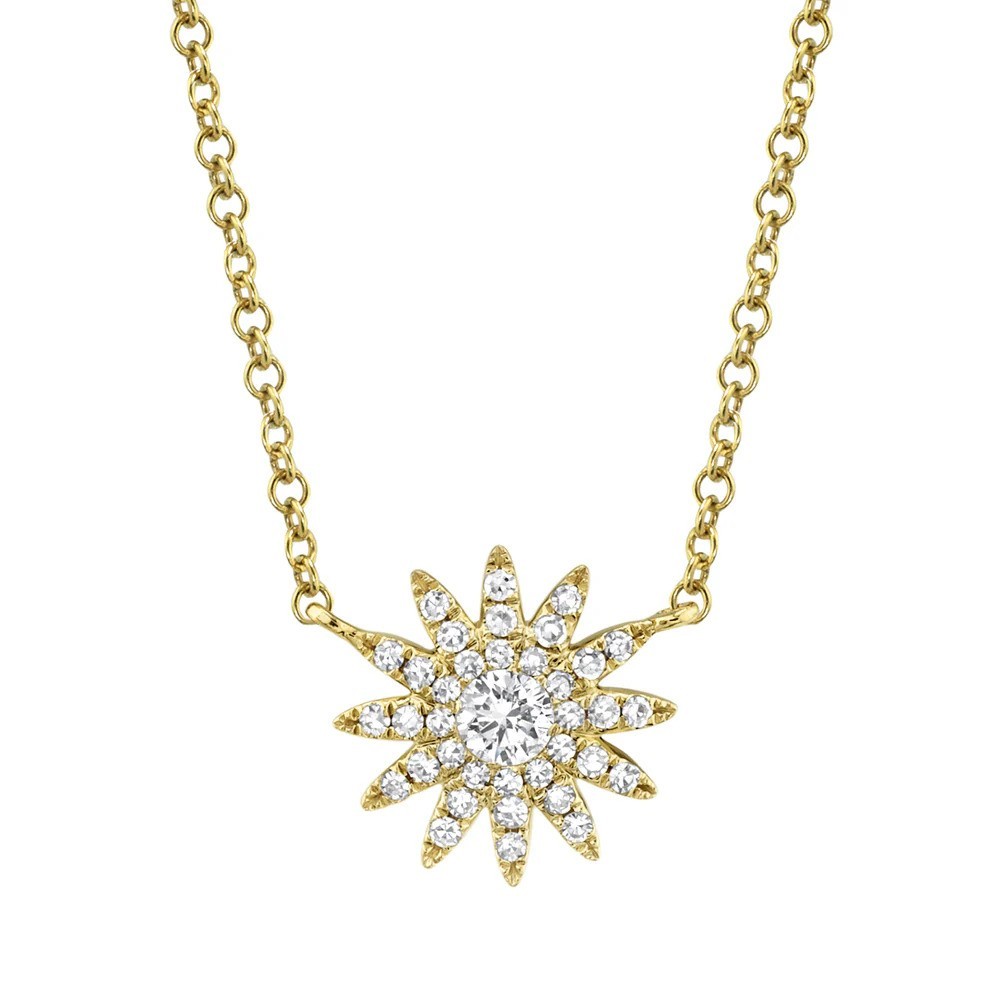 14K Yellow Gold Natural Sunburst Diamond Pendant Necklace Christmas Gift Fine