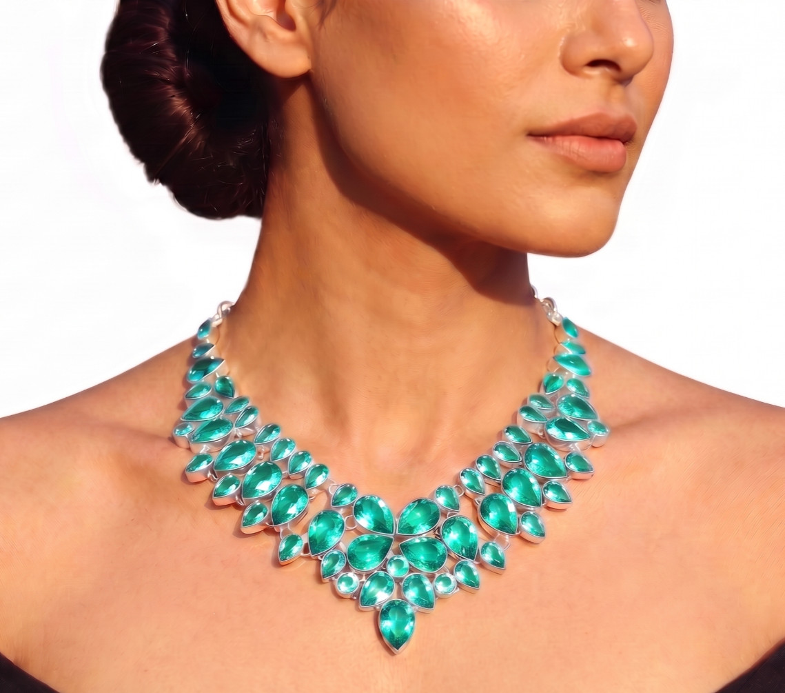 Paraiba Tourmaline Gemstone Statement Necklace 925 Sterling Silver Jewelry S-18″
