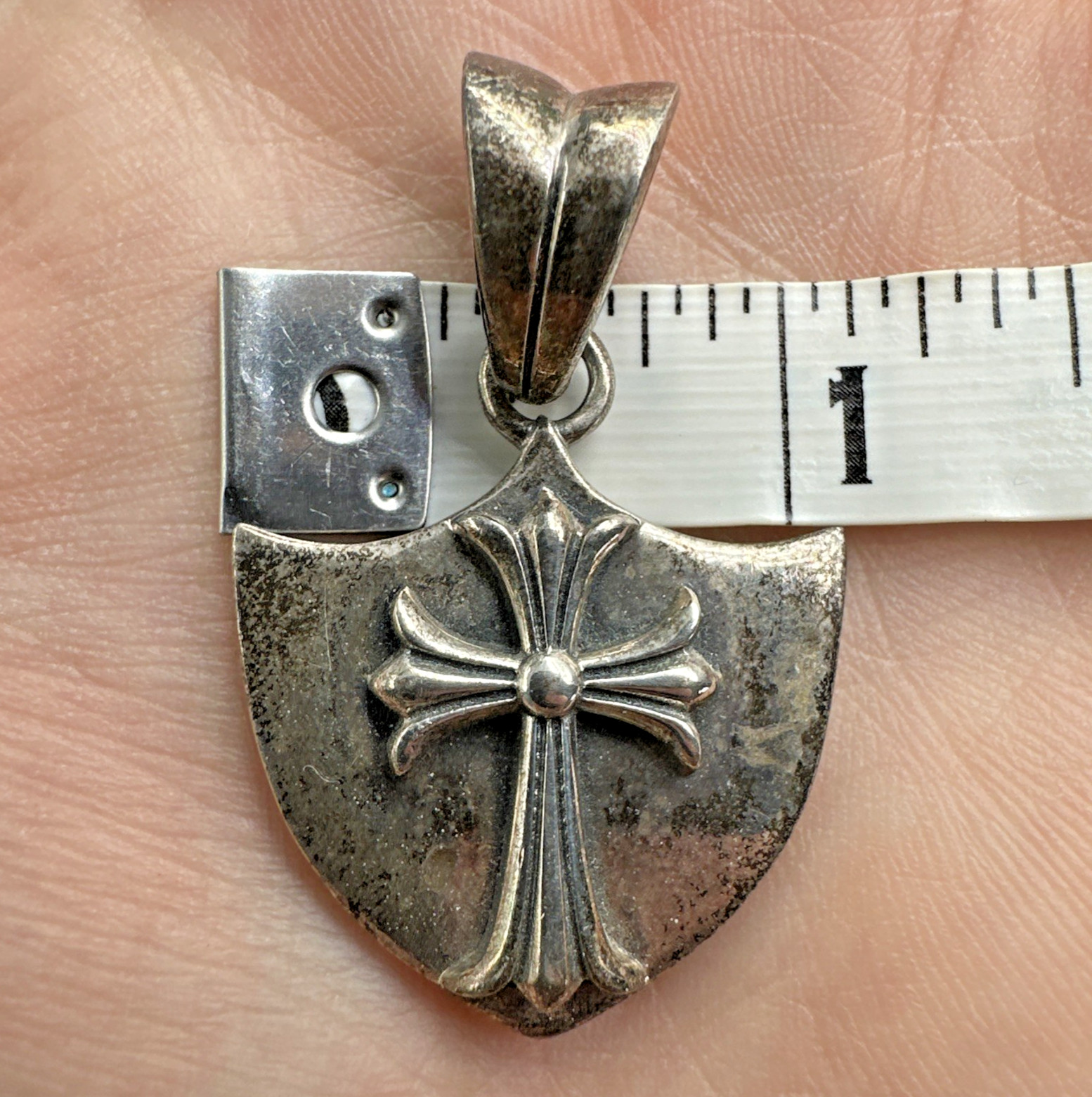 Vtg Sterling Silver Reversible Fleur De Lis Cross Pendant Shield Crest 18g 1.5”