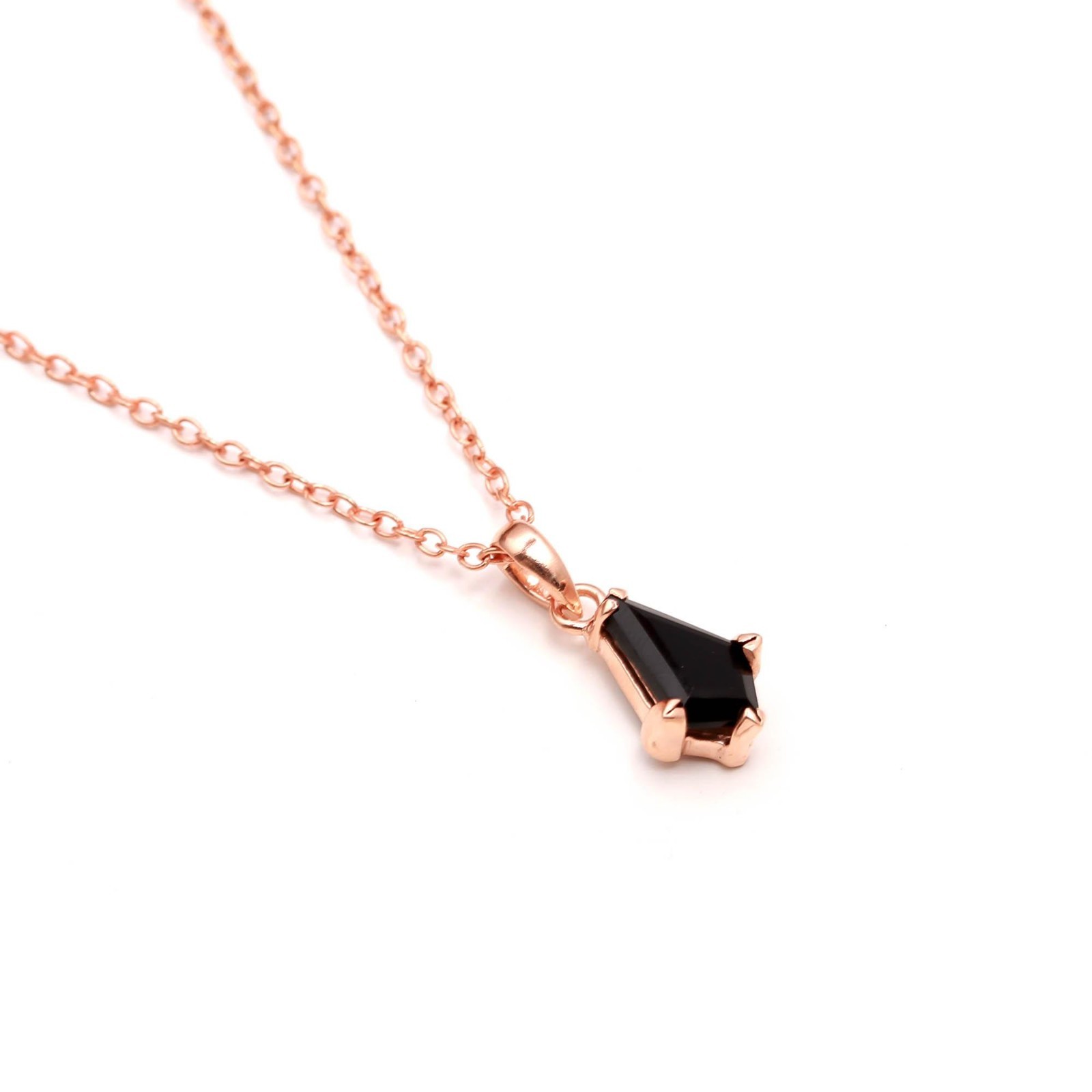 Natural Black Onyx Kite Necklace Rose Gold Plated 925 Sterling Silver jewelry