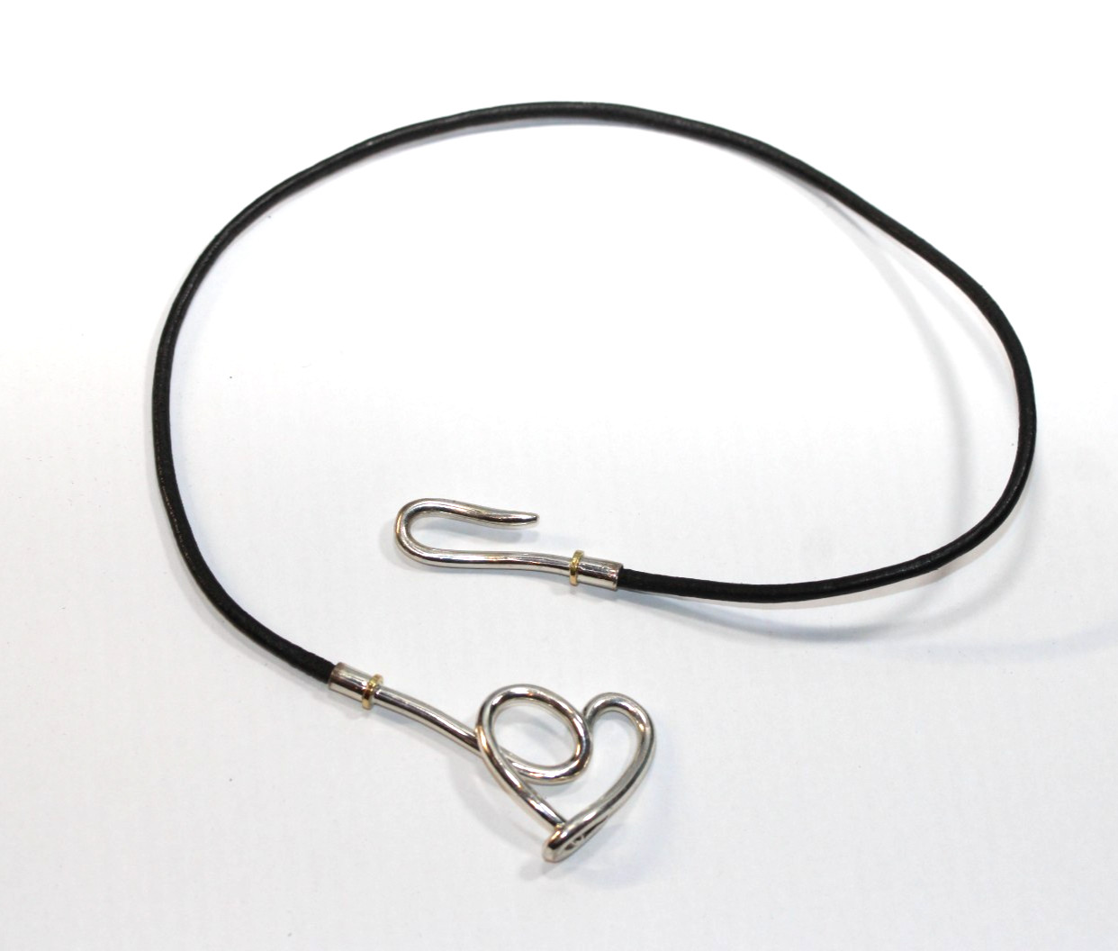 18k Solid Gold Sterling Siver Hook and Heart Necklace Cord 925 “OTC” 18″ #393