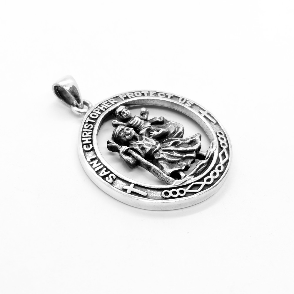 925 Sterling Silver SAINT ST CHRISTOPHER Protection Pendant ✔️Solid ✔️UK Seller