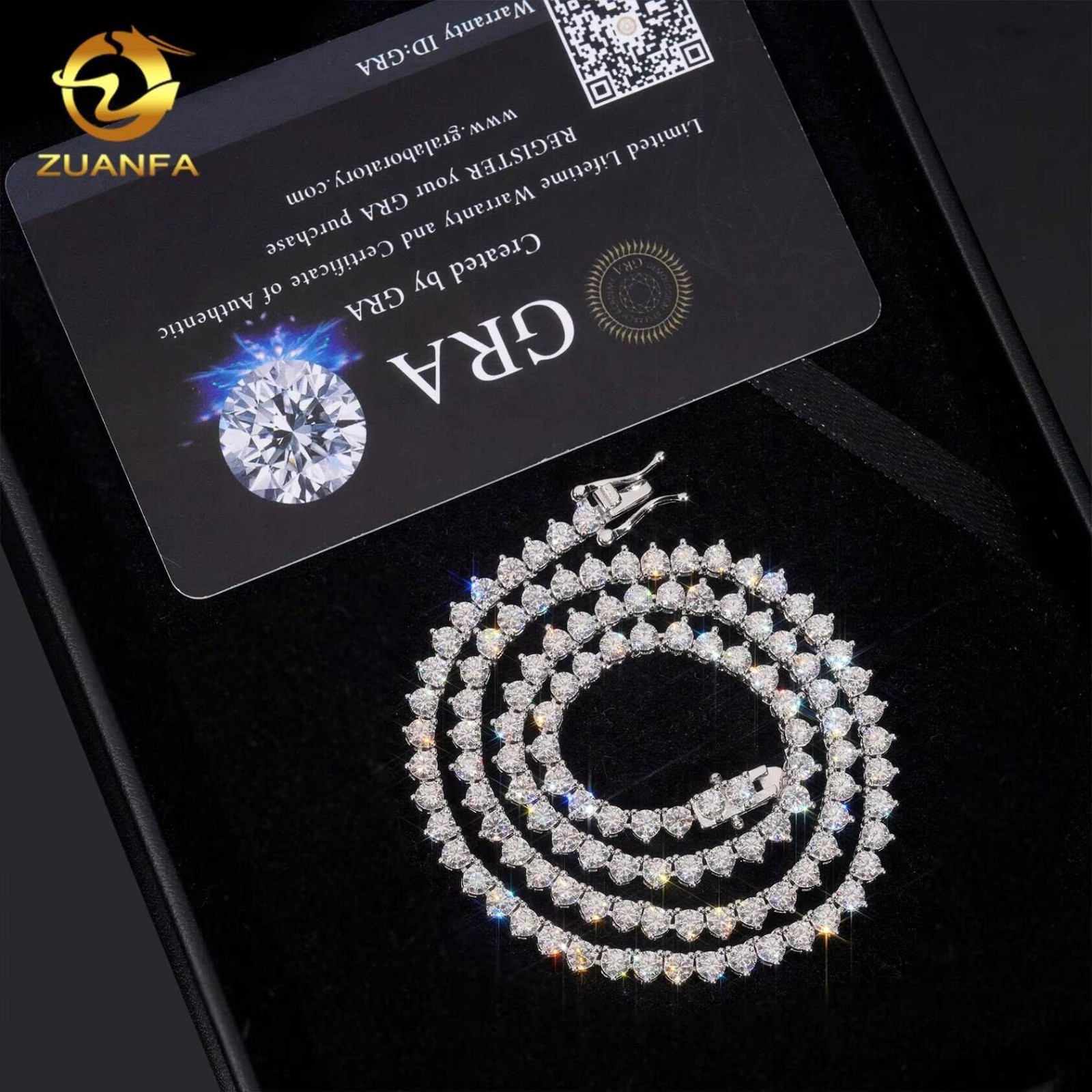 RTS Three Prong 3mm Necklace Silver 925 Vvs Moissanite Hip Hop Iced Out