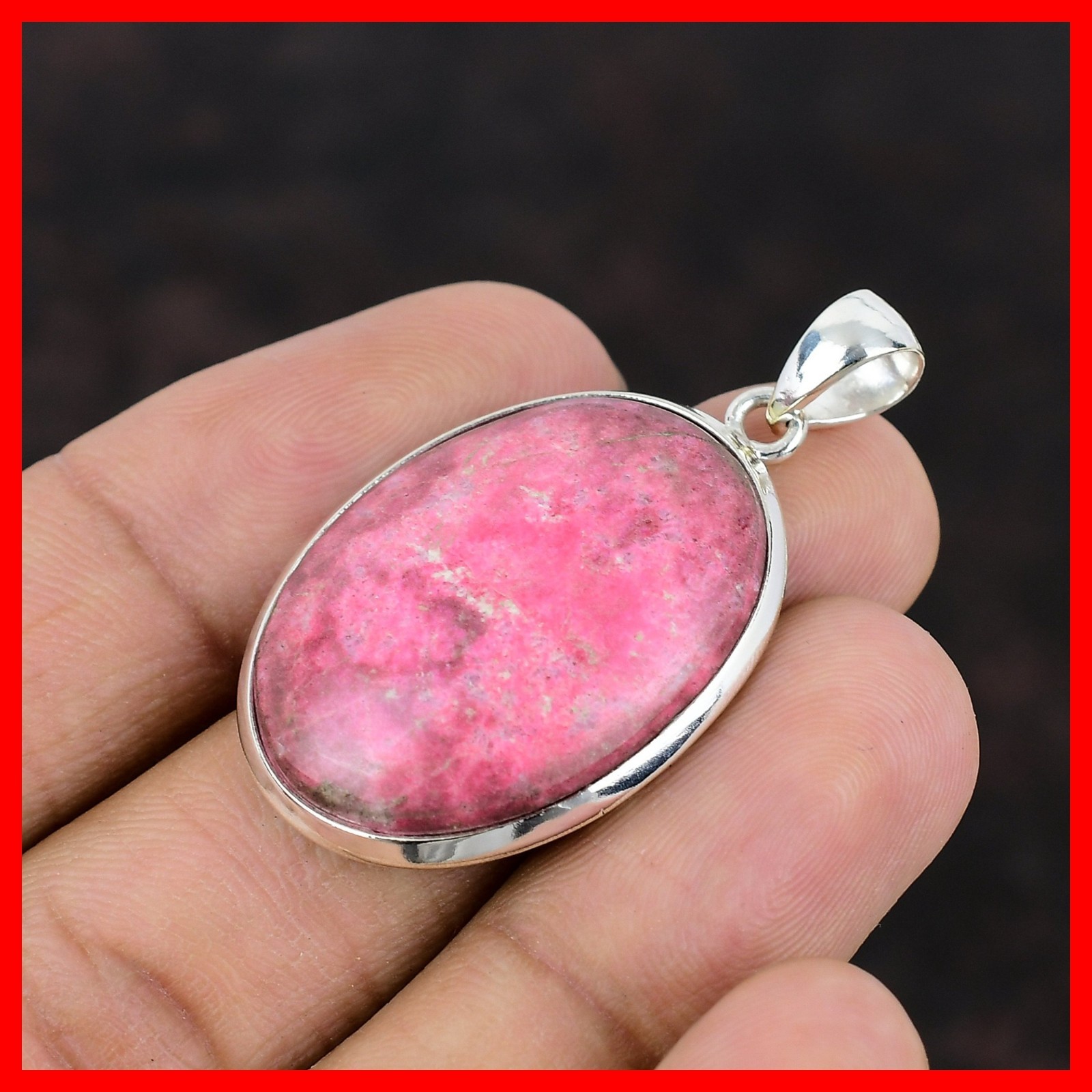 925 Silver Oval Thulite Gemstone Handmade Ethnic Bezel Wife New Pendant Jewelry