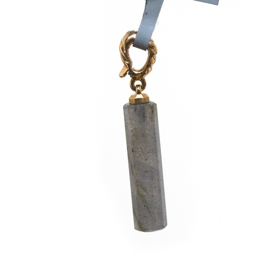 DAVID YURMAN Ladies 18K Gold & Labradorite 20x5mm Barrel Charm Enhancer New