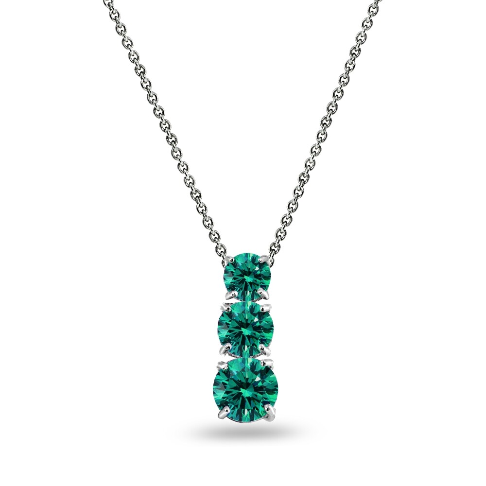 Round Green-Blue Journey 925 Silver Pendant Necklace with European Crystals