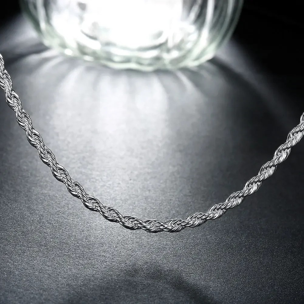 925 Sterling Silver Italian Rope Chain Men’s Necklace 4mm – NEW