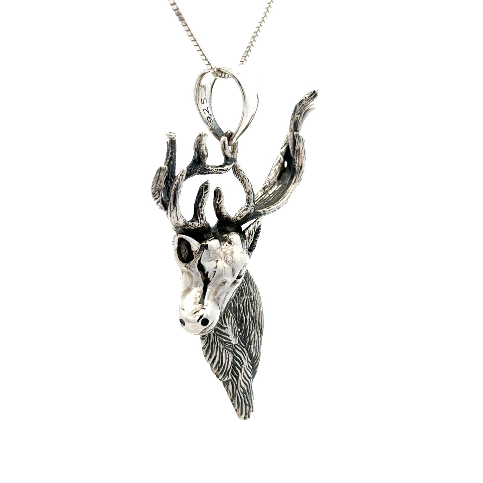 Sterling Silver Elk Head Pendant (1 1/2 x 2 1/4 Inch)