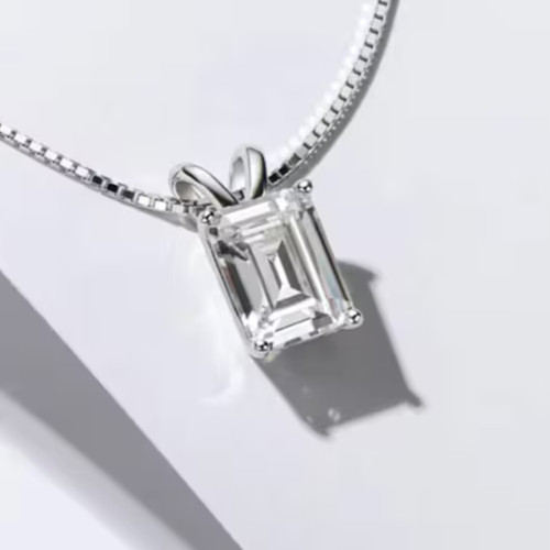 4.00Ct Emerald Lab Grown Diamond VS1 Solitaire Necklace Pendant 14k White Gold