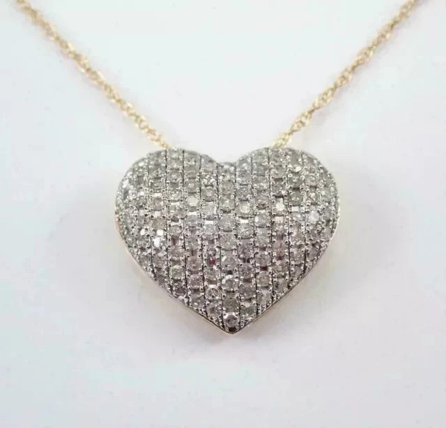 1.00Ct Round Cut Lab Created Diamond Puff Heart Pendant 14K Two-Tone Gold Plated