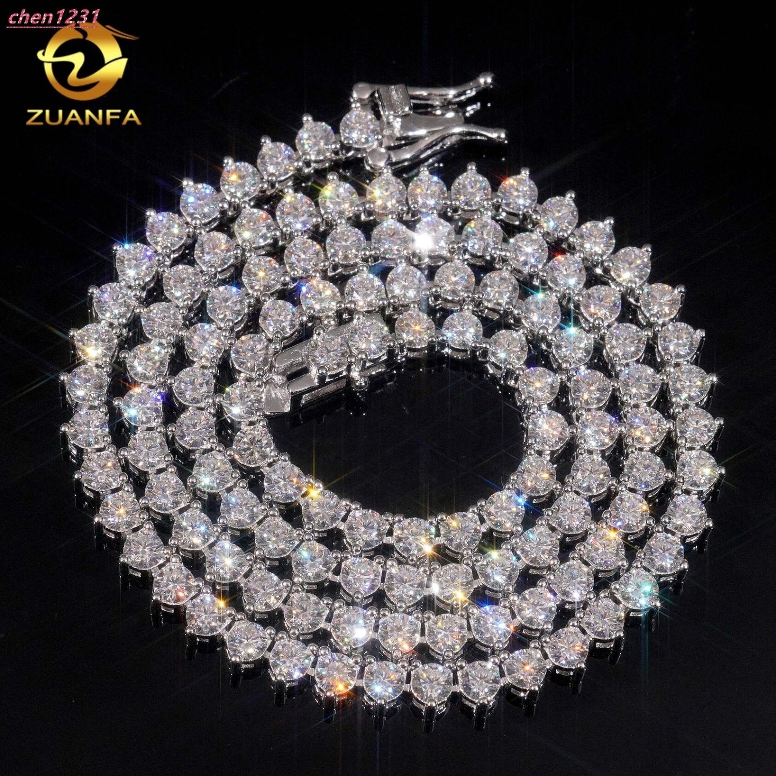 RTS Three Prong 3mm Necklace Silver 925 Vvs Moissanite Hip Hop Iced Out
