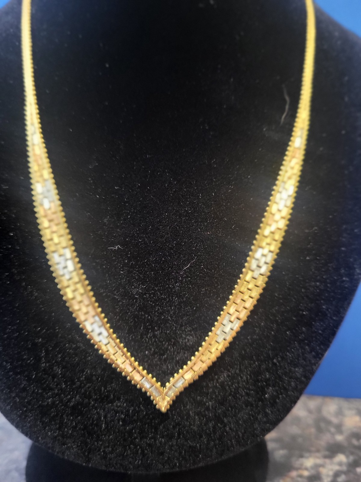 Vintage 14kt Tri-Color Gold Necklace 17in Brick Pattern 16 grams