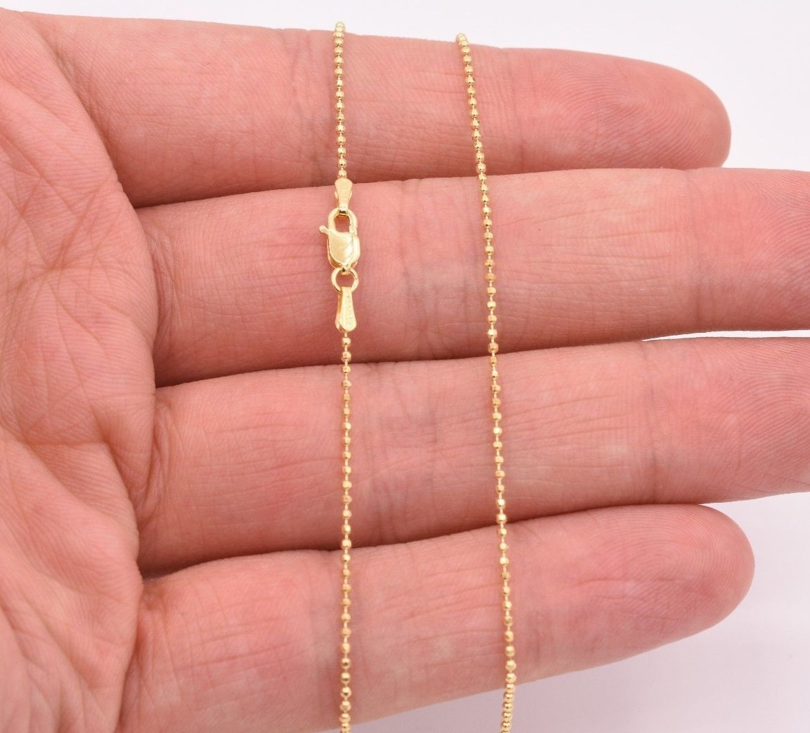 1.2mm Round Diamond Cut Bead Ball Chain Necklace Real Solid 14K Yellow Gold