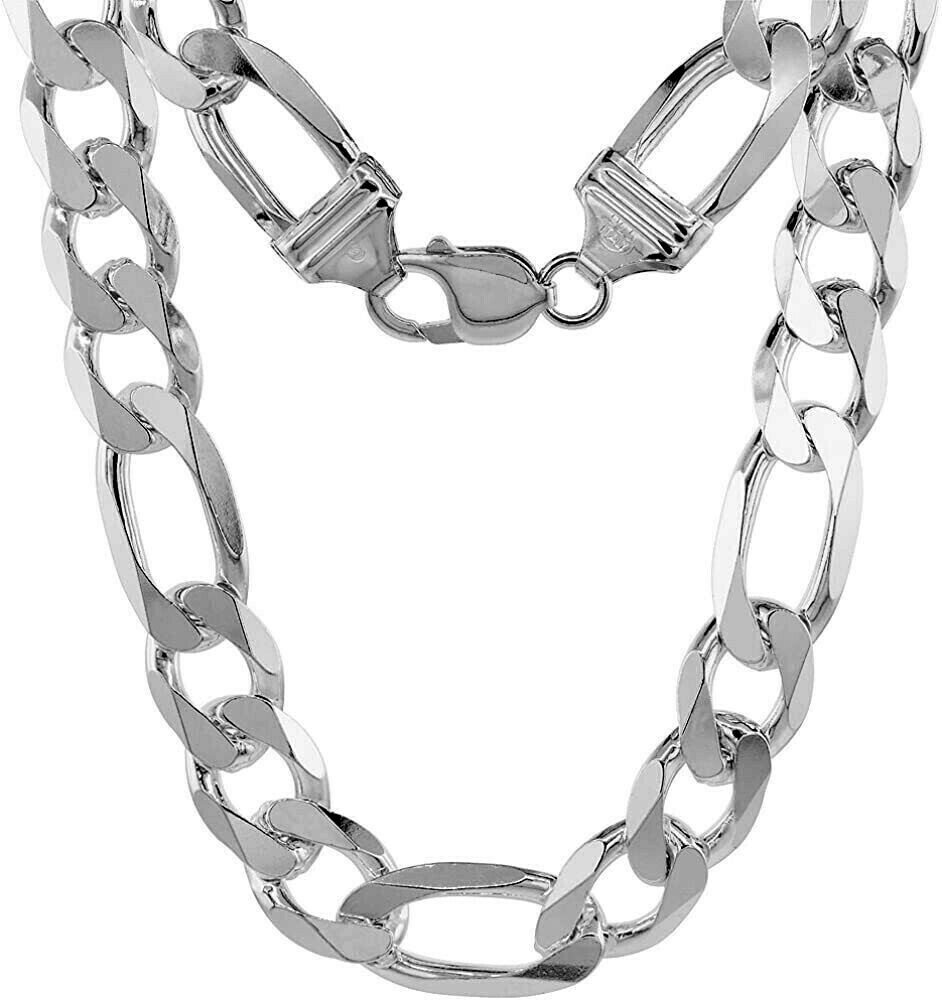 925 Sterling Silver Heavy Thick Figaro Chain Bracelet Necklace 13mm 8″ – 30″