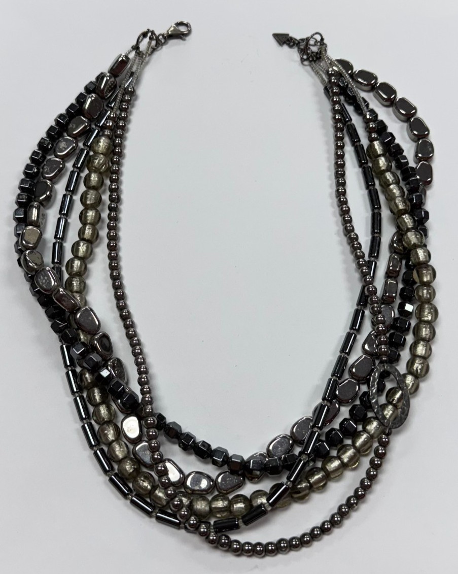 Silpada SS “Hailstone” Hematite & Glass Bead 5 Strand Necklace N1936 [115DUS]
