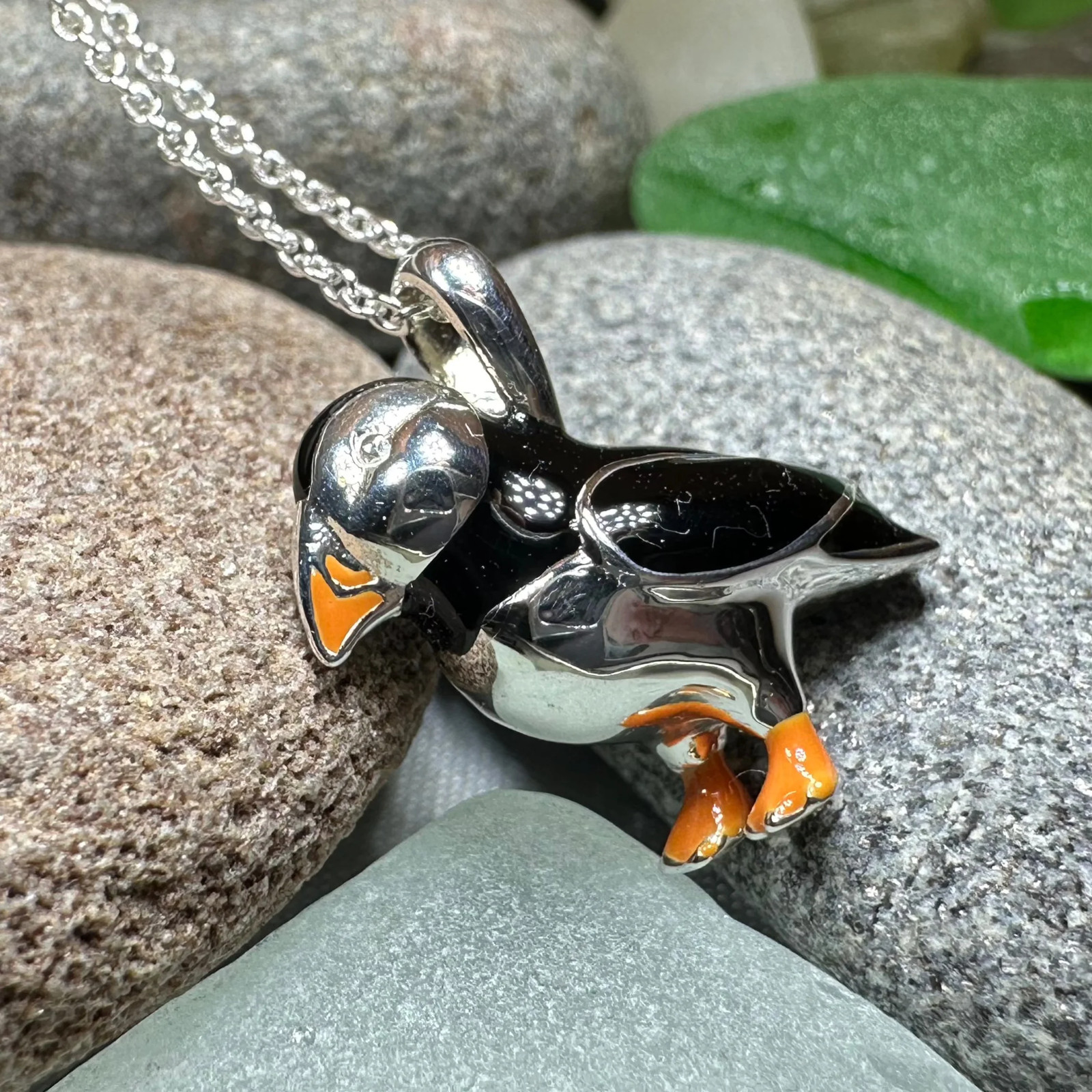 Enamel Puffin Necklace in Sterling Silver 925 Ladies Bird Pendant W/CHAIN