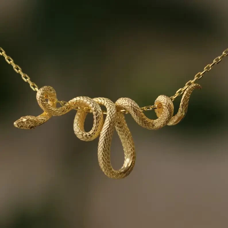 14k Gold plated Snake Necklace, Sterling Silver Snake Necklace, Snake Pendant,