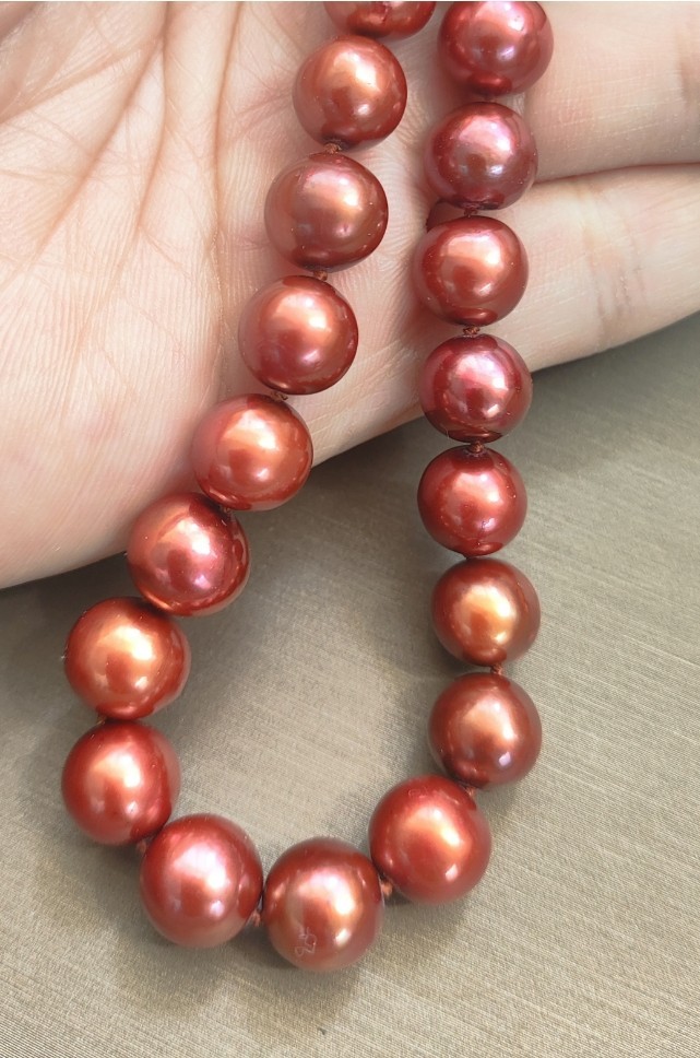 New AAAA 9-10MM SOUTH SEA NATURAL Red PEARL NECKLACE 18 INCH 14K Gold