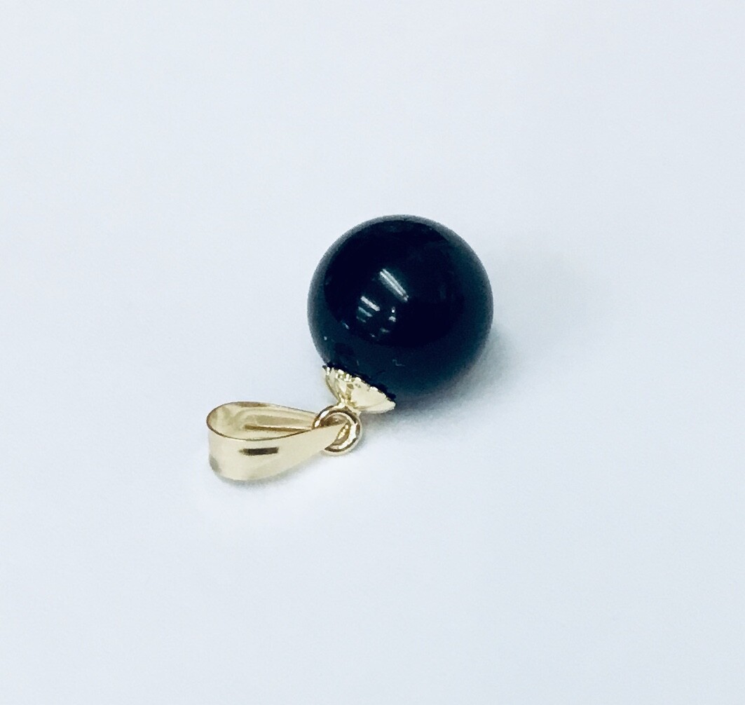 Natural Black Onyx 10 mm Ball in 14K White OR Yellow Gold Solitaire Pendants NEW