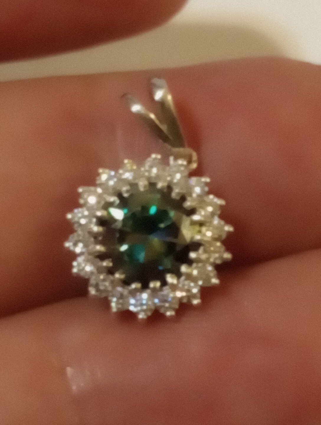 NATURAL GREEN BLUE DIAMOND 3.00CT 925 SILVER WHITE GOLD OVER PENDANT DIAMOND ACC