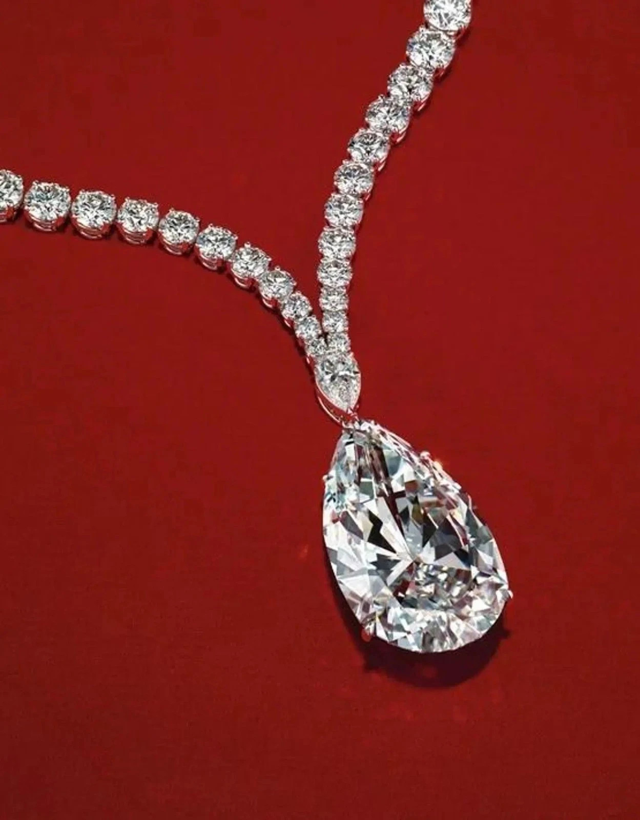 14K White Gold Plated 10Ct Pear Cut Lab Created Diamond Women’s Tennis Necklace