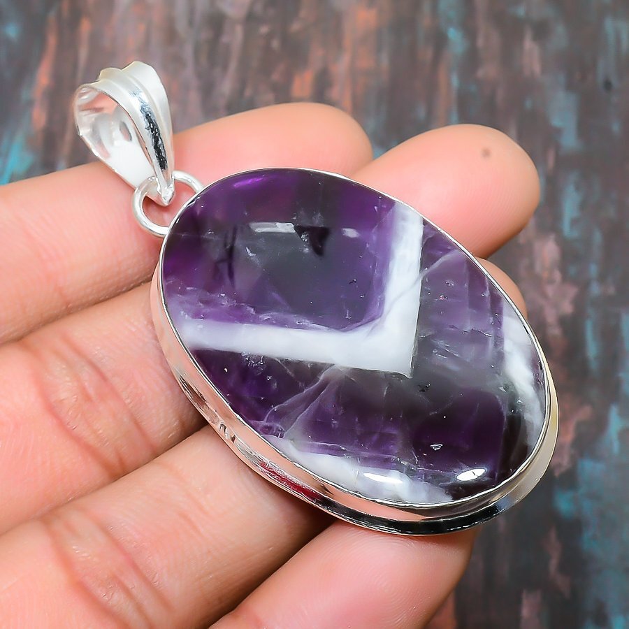 Chevron Amethyst Gemstone Handmade Gift Jewelry Pendant 2.48″ u676