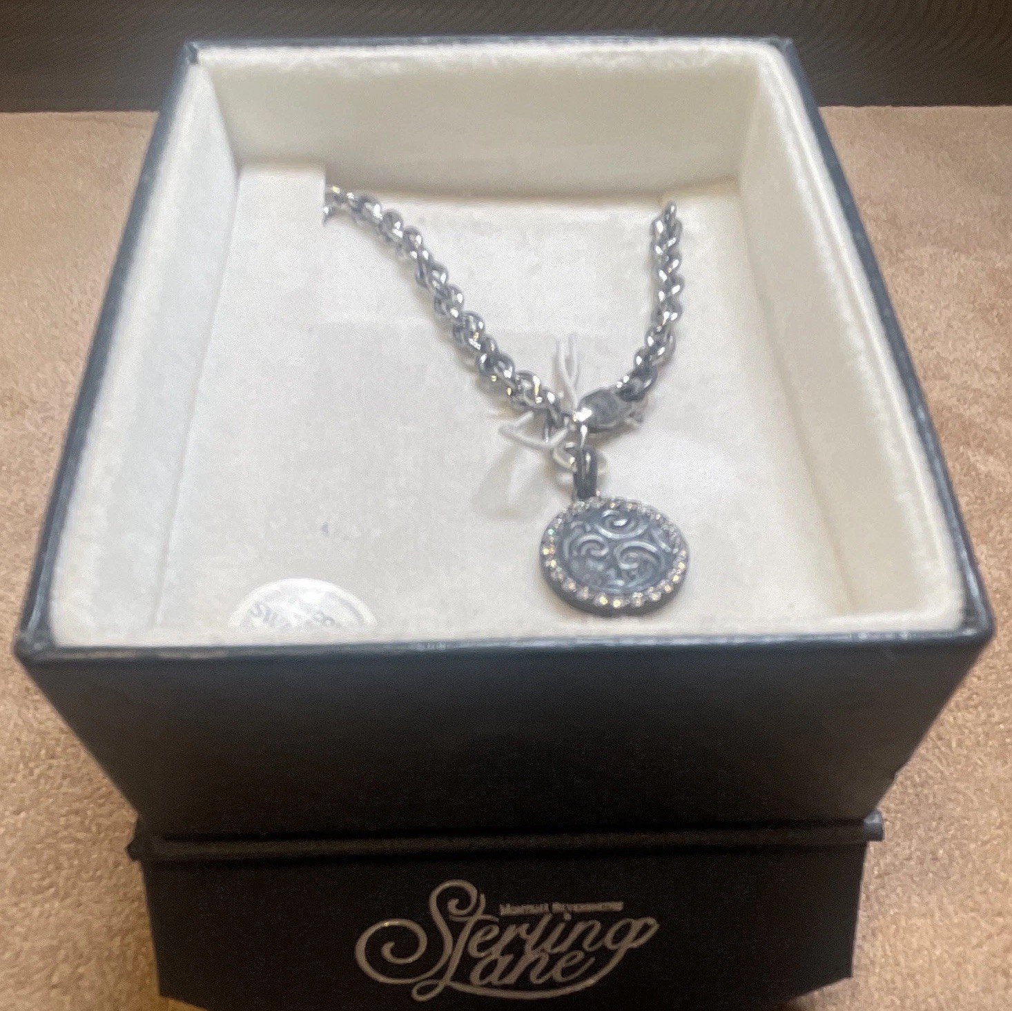 Montana Silversmiths 925 Sterling Rope Chain Crystal Pendant, Signed