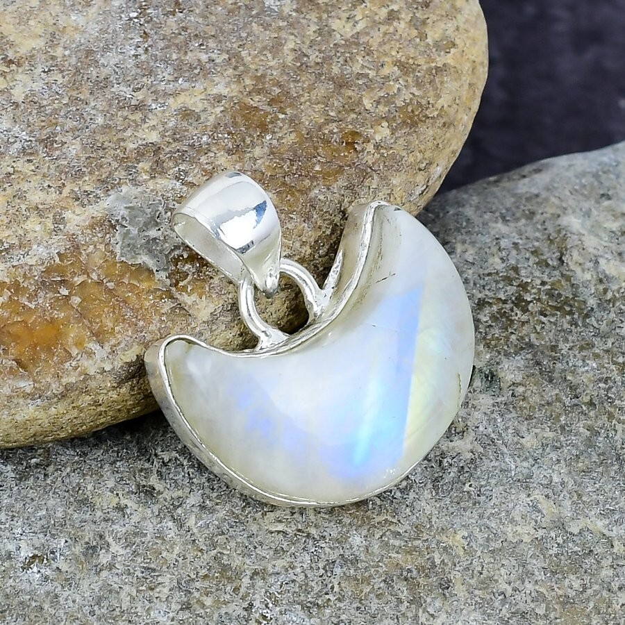 Rainbow Moonstone Gemstone Handmade 925 Sterling Silver Pendant Jewelry