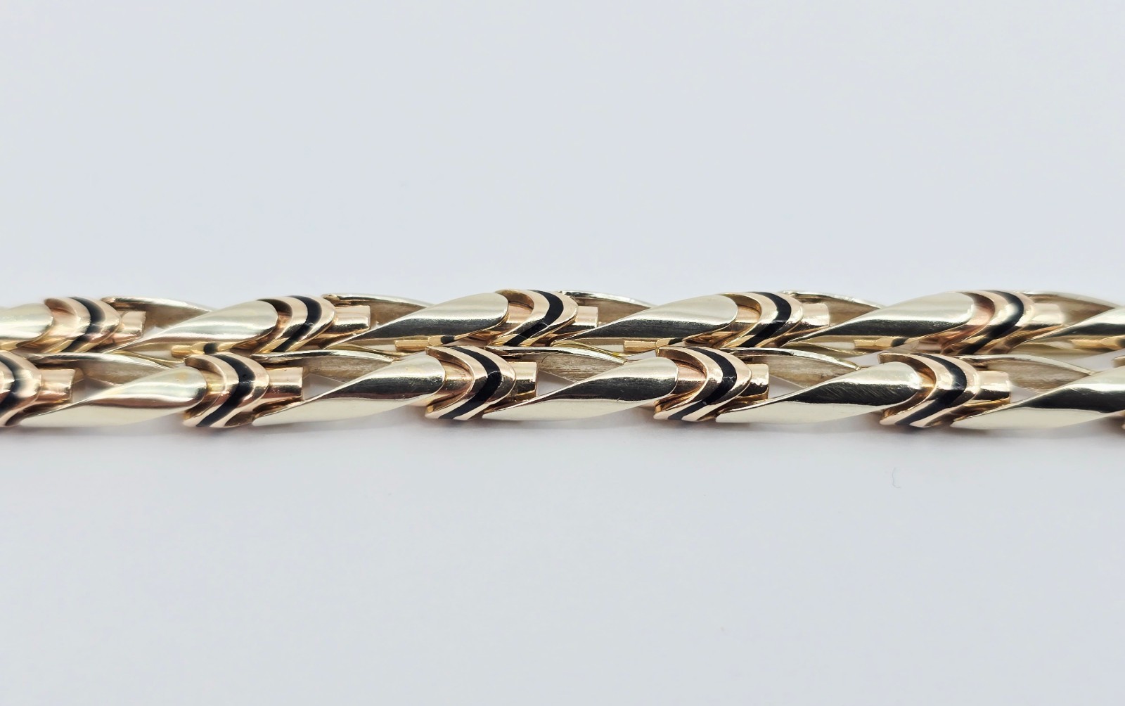 Fancy 14K Two Tone Multi Color Gold Custom Enamel Link Chain Necklace – 24.25″ L