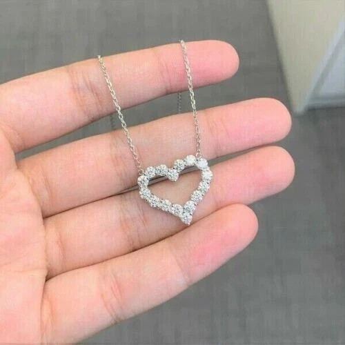 1Ct Round Cut Moissanite Beautiful Heart Pendant 14K White Gold Plated Silver