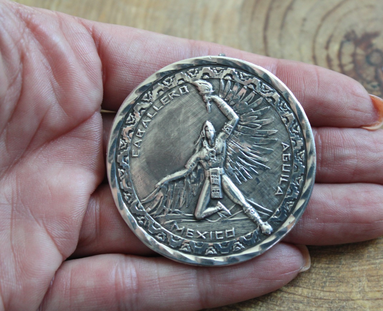 Caballero Aguila Sterling Silver Eagle Warrior Pendant & Pin Taxco Mexico