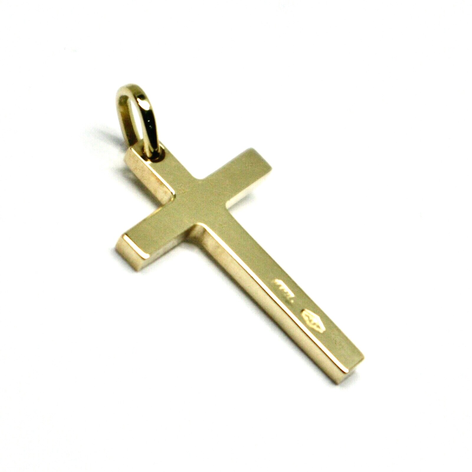 SOLID 18K YELLOW GOLD SMALL CROSS 18mm, SQUARED, SMOOTH, 2mm THICK MADE IN ITALY