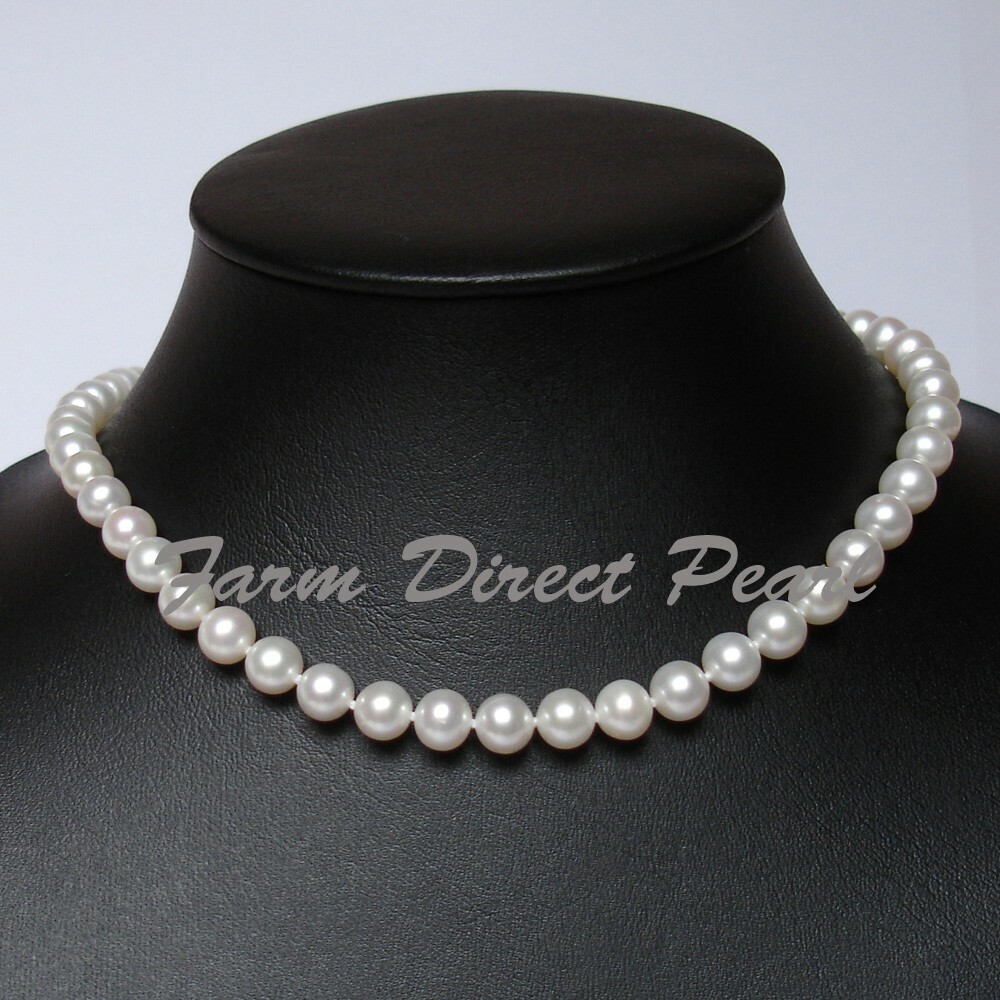 16 Inch Choker AAAA+ 8-9mm White Pearl Necklace 14K Gold Clasp Freshwater