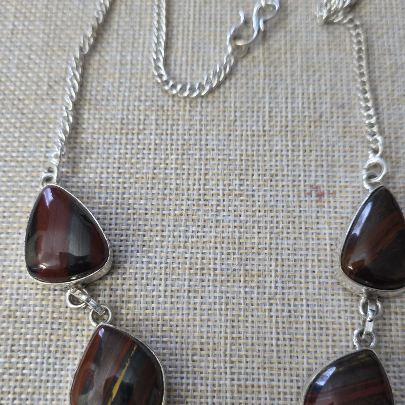 Sterling Silver 925 Necklace Multicolor Stone Bezel Link Snake Chain Hook Signed