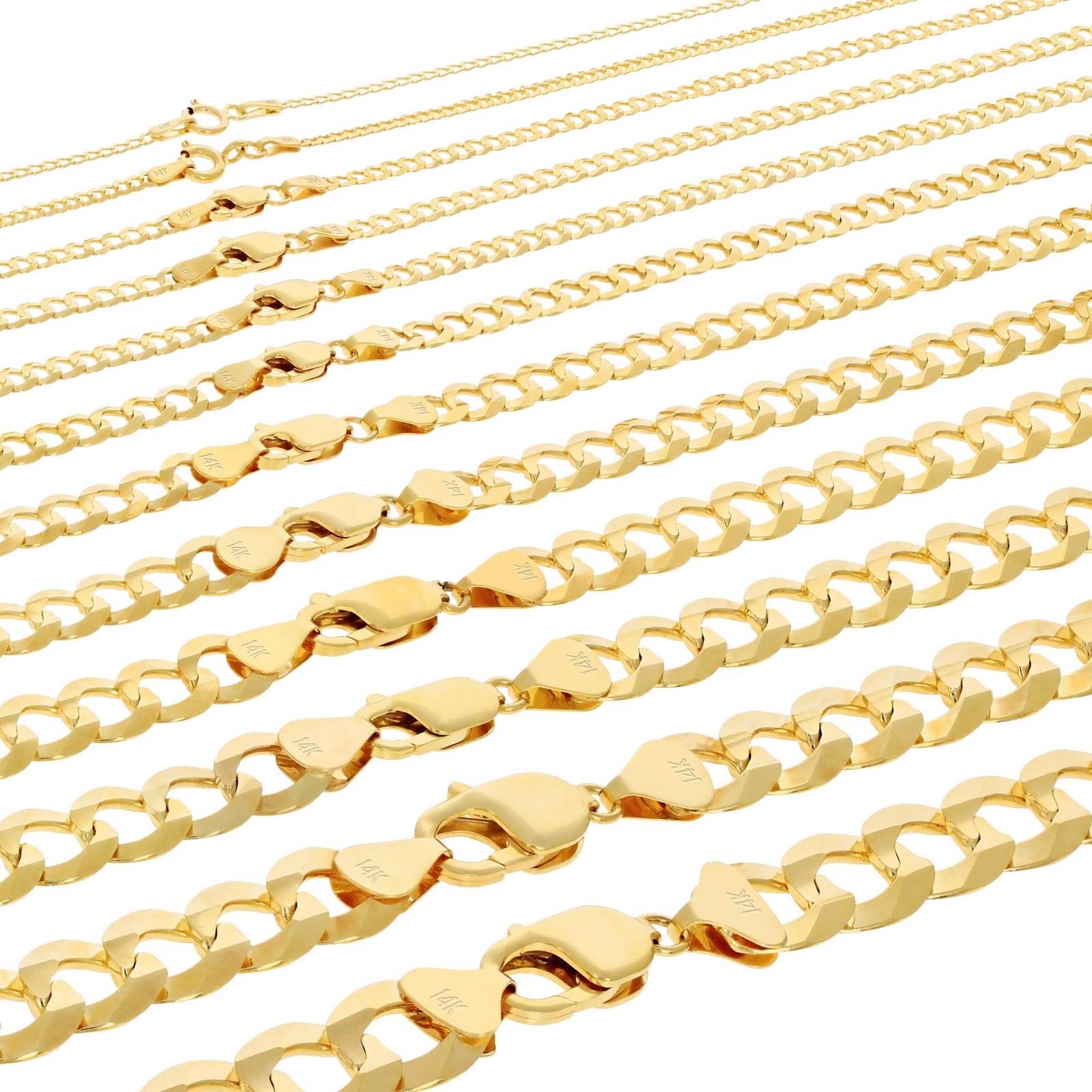 14K Yellow Gold Solid 1.5mm-12mm Cuban Curb Chain Link Pendant Necklace 16″- 30″