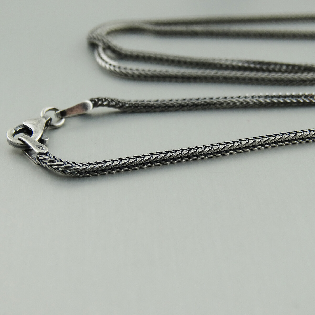 1.5mm Oxidized Square Foxtail Chain 925 Sterling Silver Antique Finish Necklace